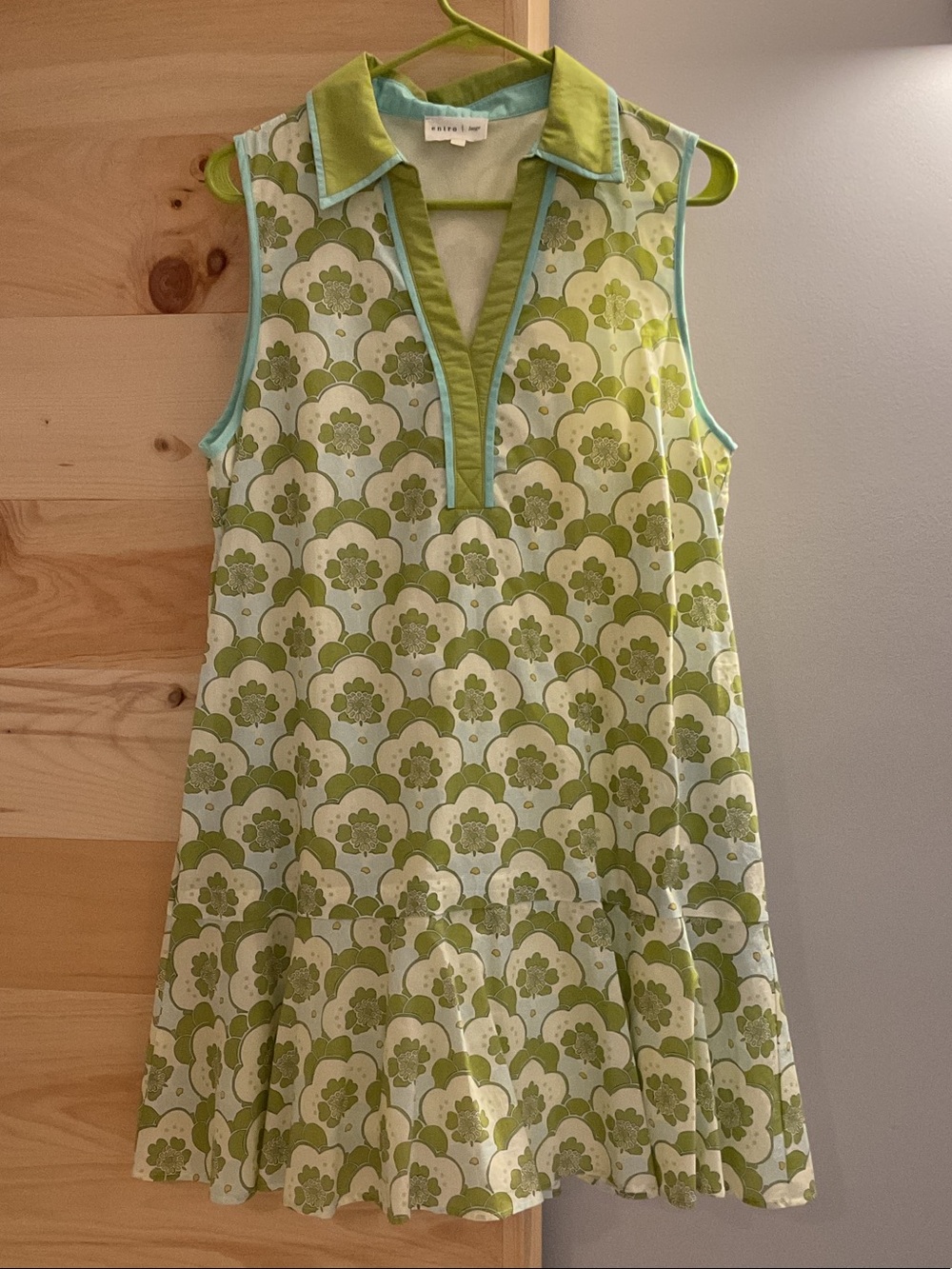 entro Retro Lime Green and White Floral Sleeveless Polo Mini Dress